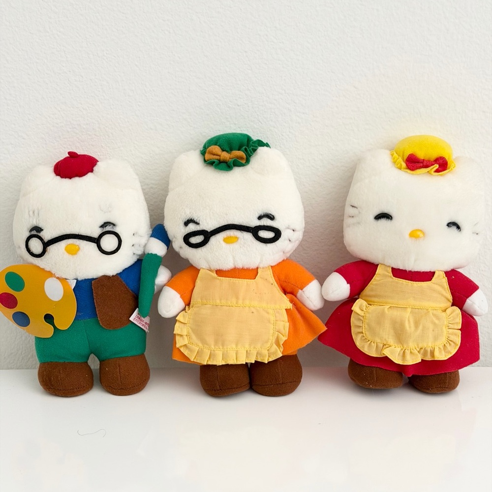 Rare Vintage Hello Kitty Grandma, Grandpa, Mom Plush Set